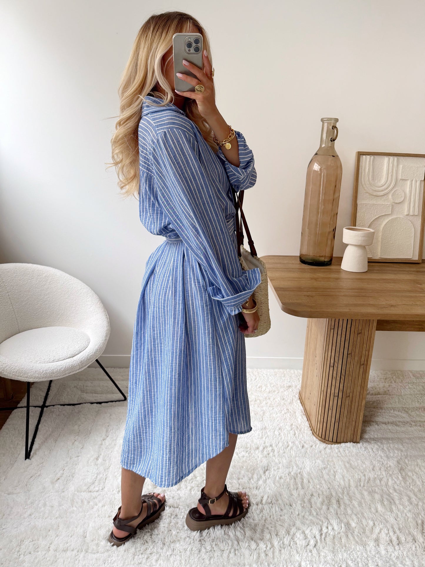 Abito lungo a righe in misto lino SIROLE - blu