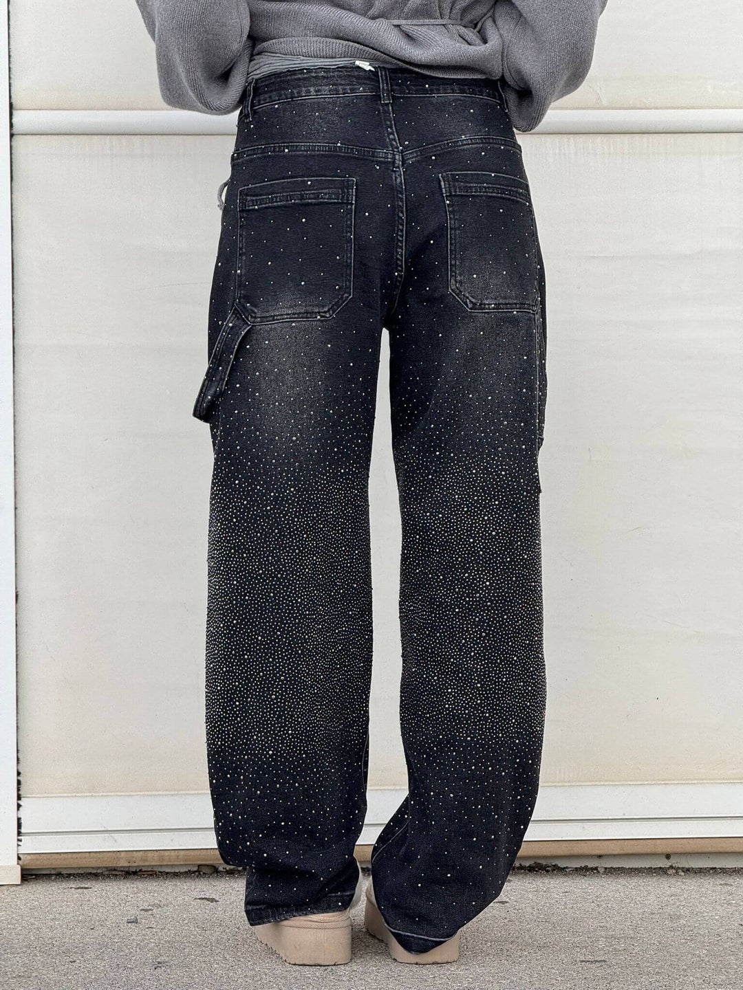 Jean denim évasé à strass