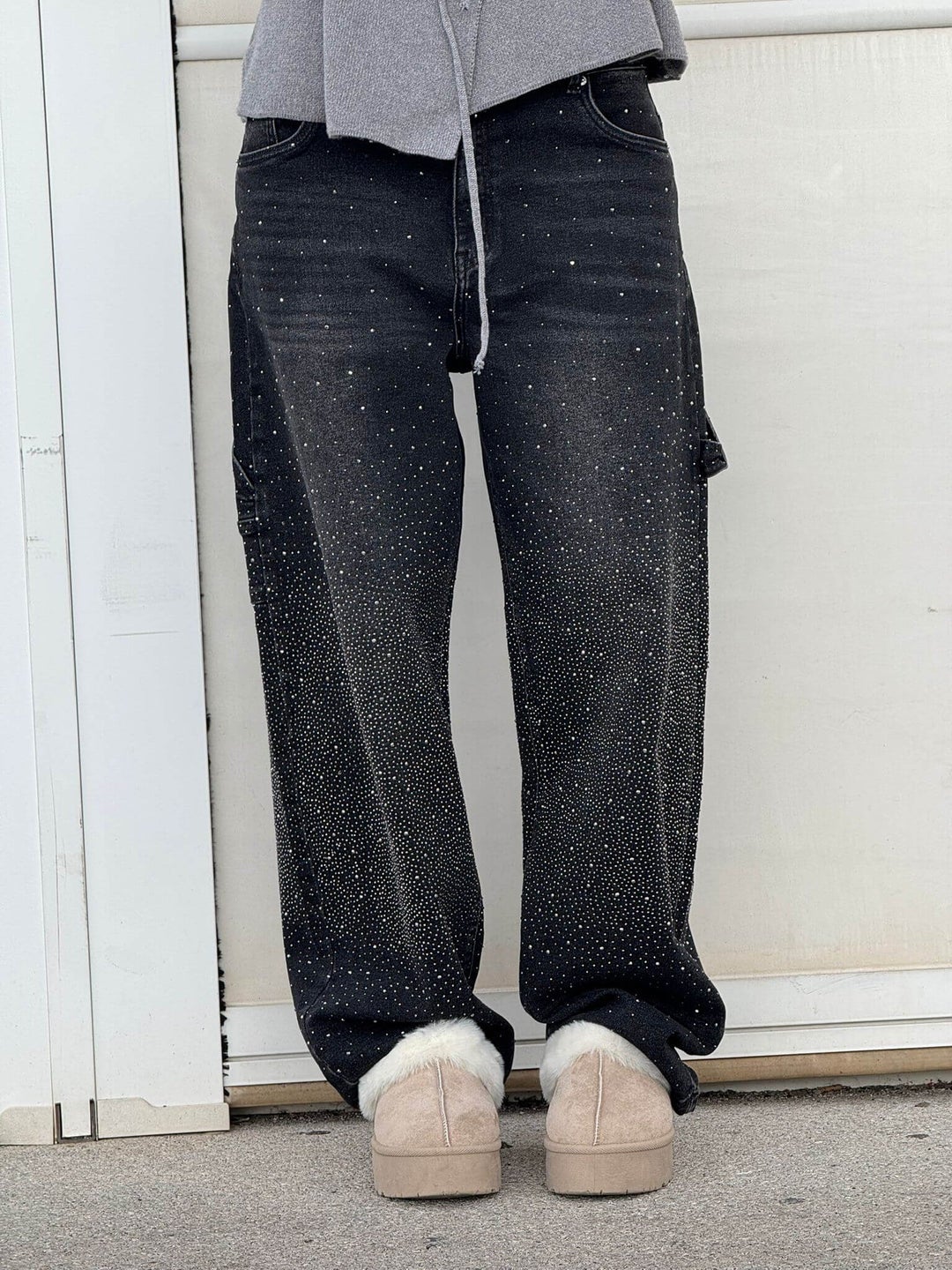Jean denim évasé à strass