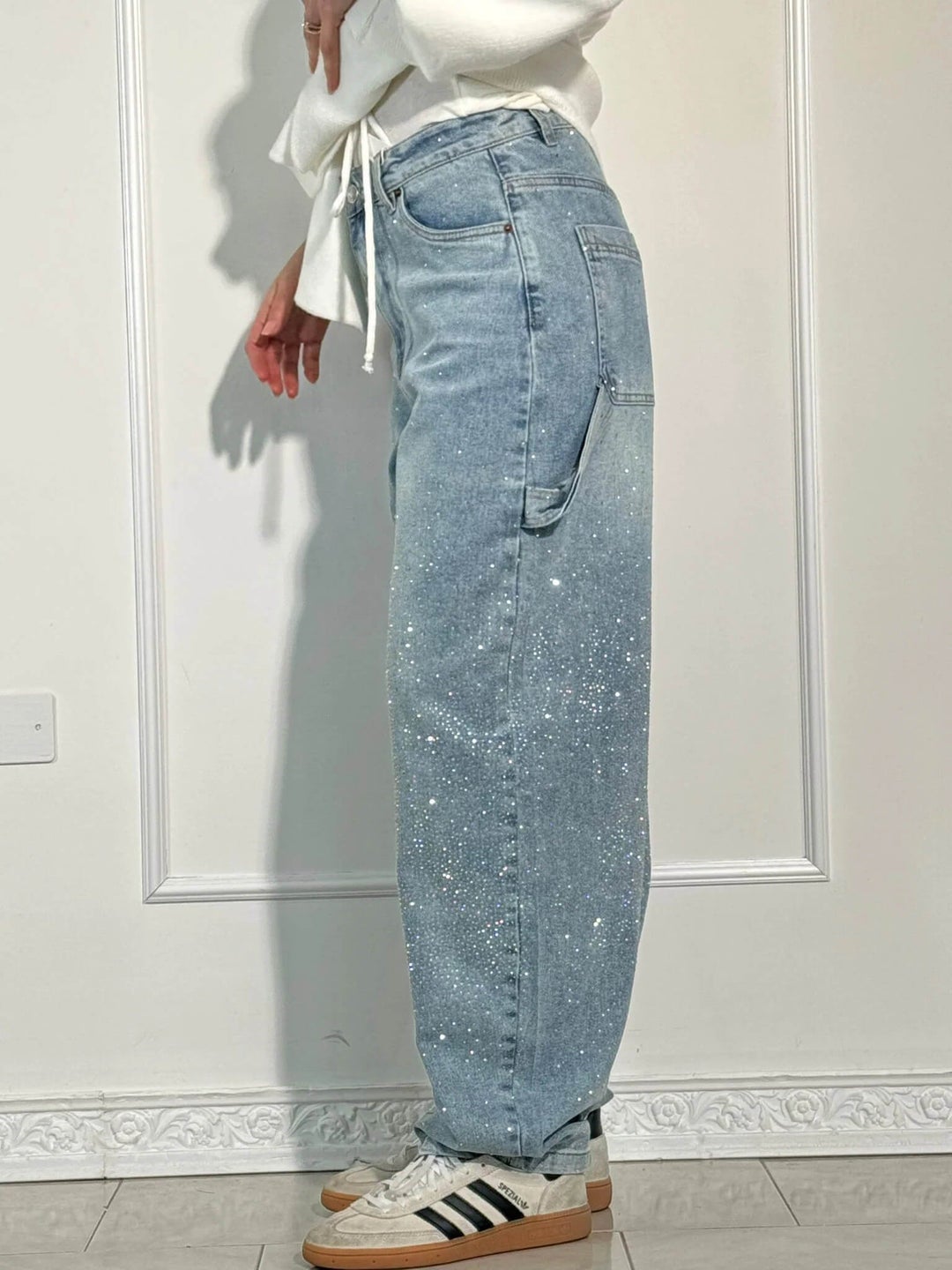 Jean denim évasé à strass