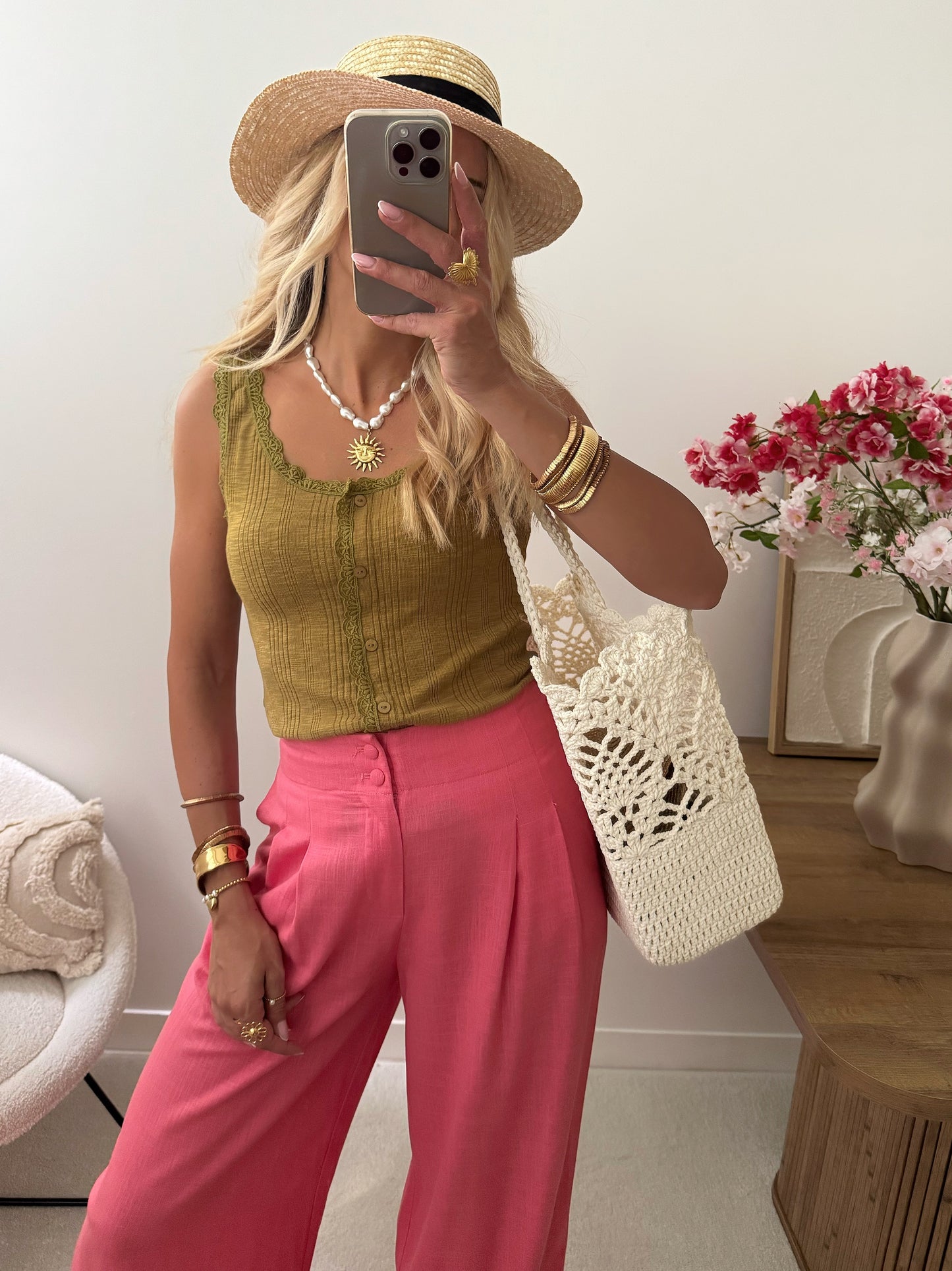 Pantaloni PARAVIA in misto lino a gamba larga - rosa