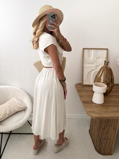 Abito midi in misto lino PALAMAS - beige
