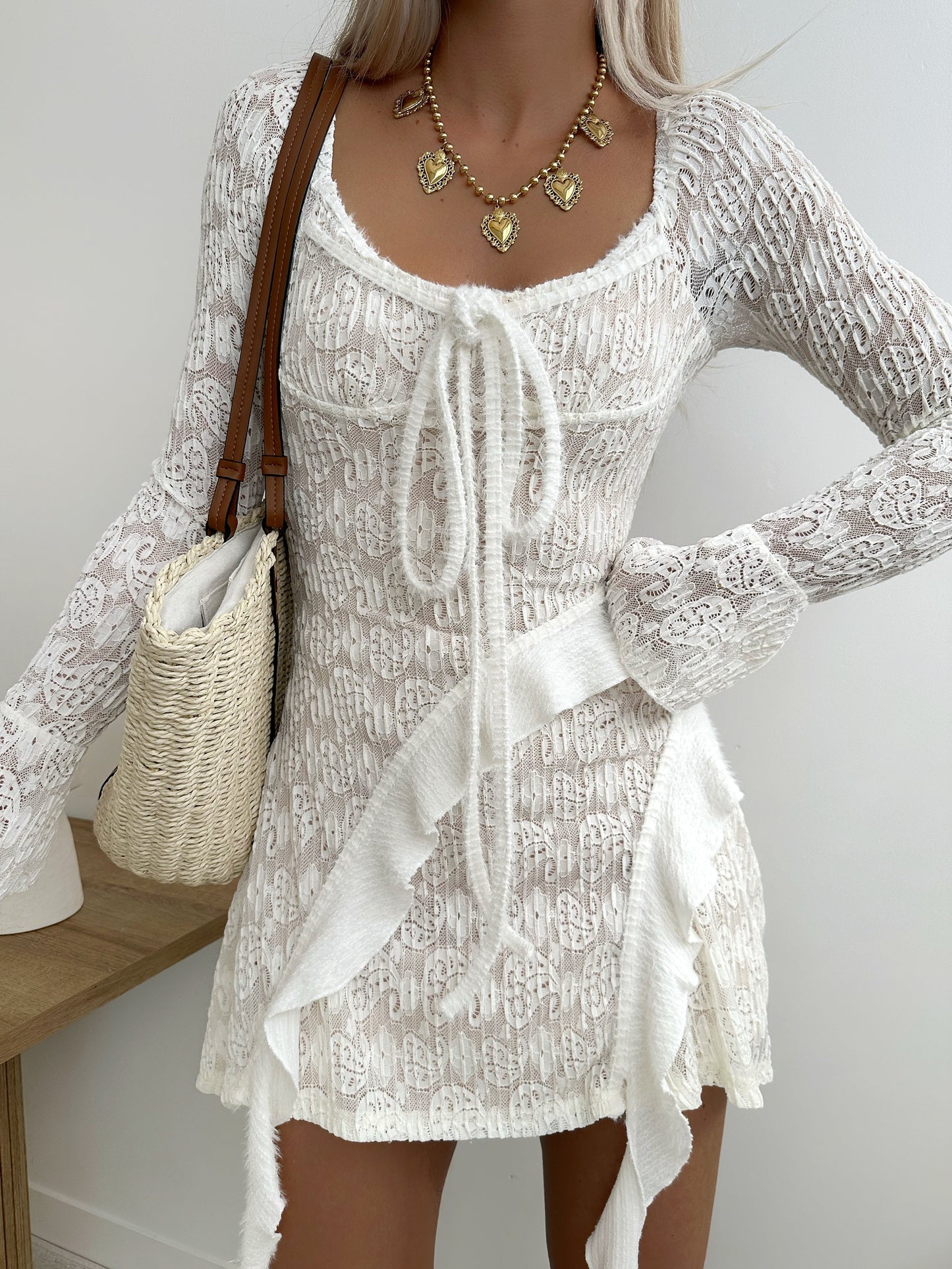 ROSELA short lace and ruffle dress 