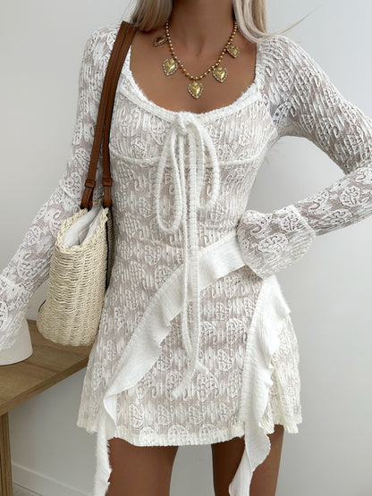 ROSELA short lace and ruffle dress 