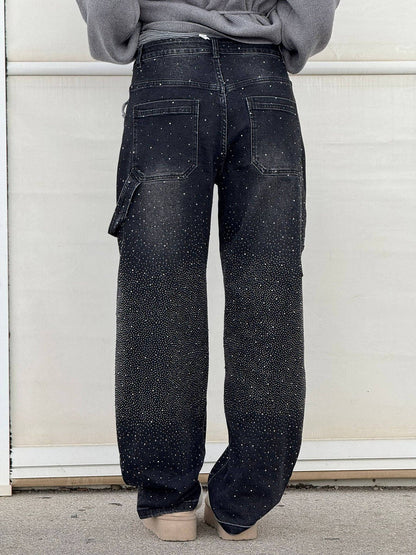 ﻿Jean denim évasé à strass