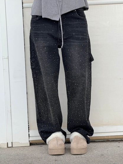 ﻿Jean denim évasé à strass