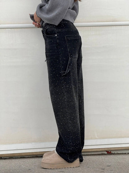 ﻿Jean denim évasé à strass