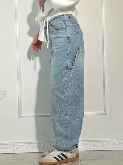 ﻿Jean denim évasé à strass