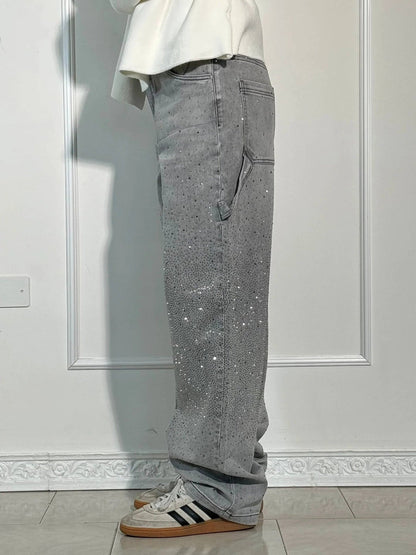 ﻿Jean denim évasé à strass