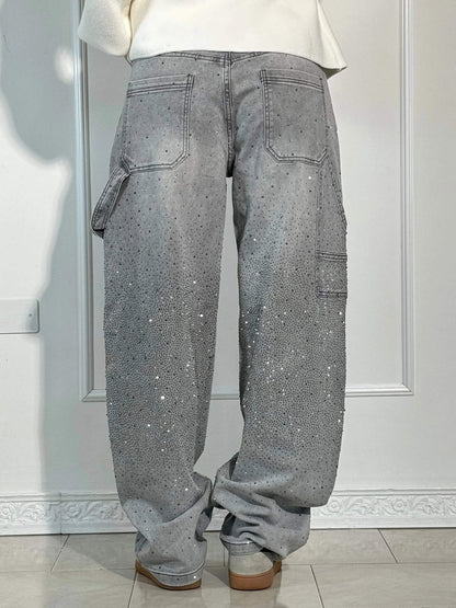 ﻿Jean denim évasé à strass