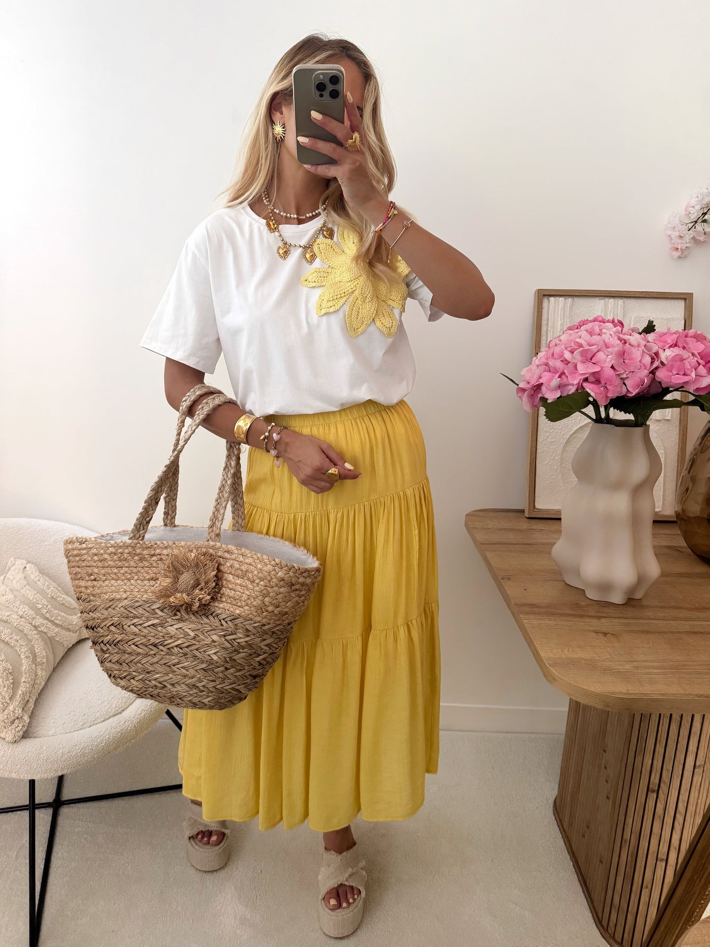 NOTO crochet flower T-shirt - yellow 