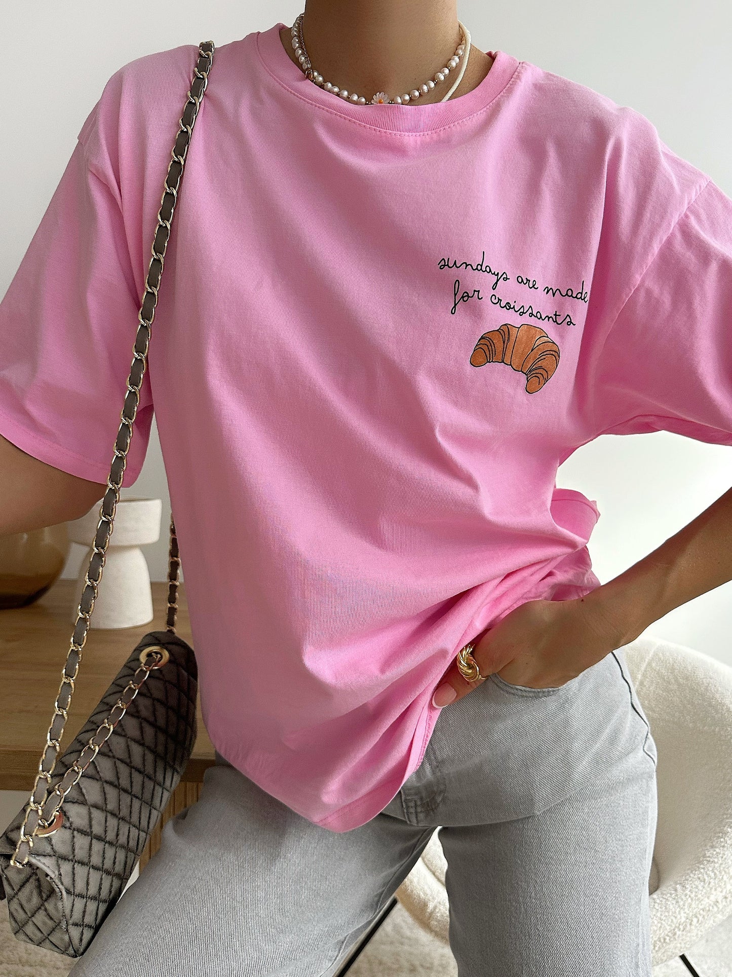 Maglietta con stampa croissant Franz - rosa