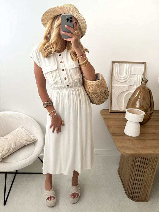 Abito midi in misto lino PALAMAS - beige