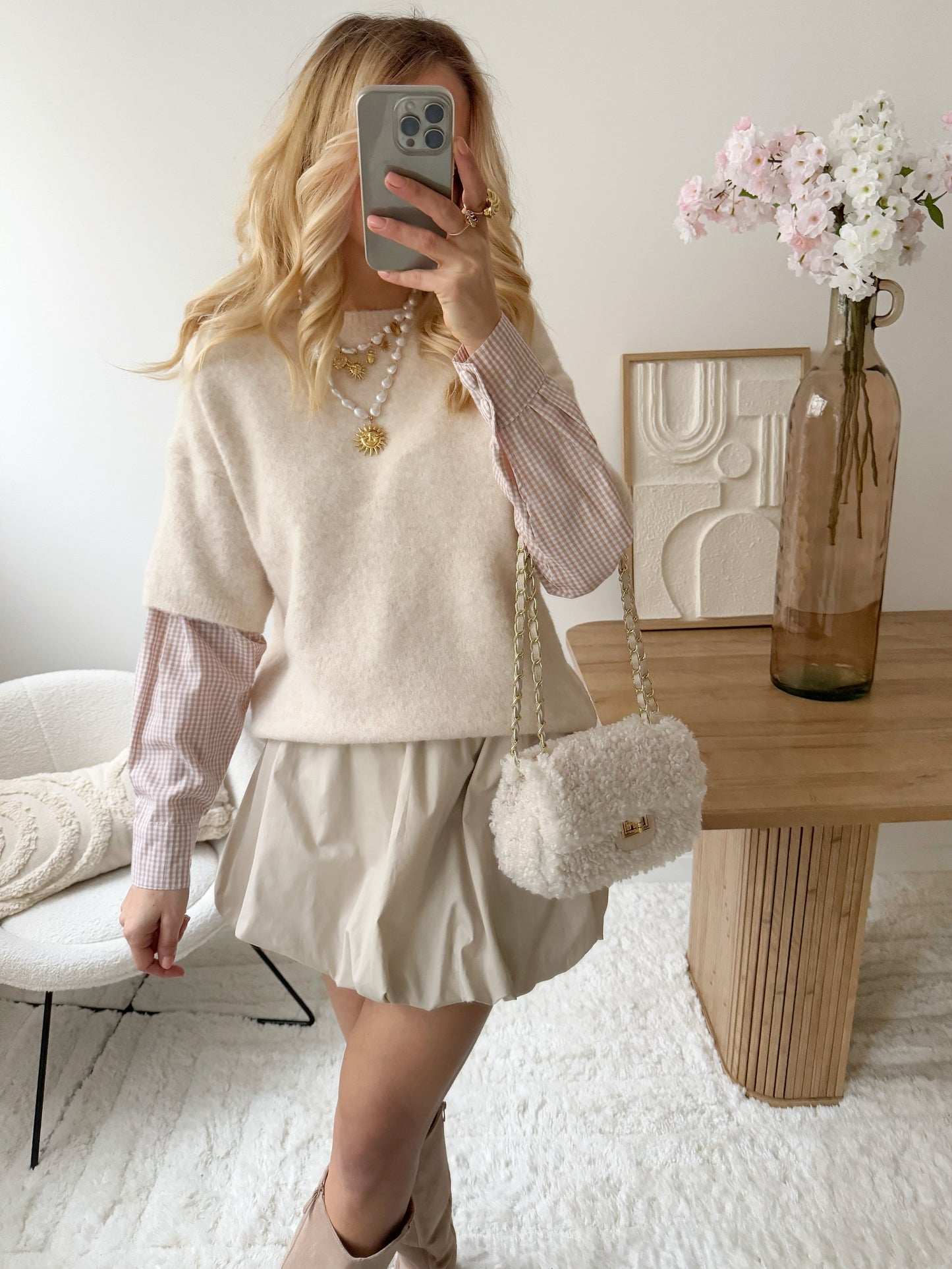 Maglione a maniche corte 2 in 1 beige LUCERA